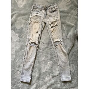 American Eagle Ultra Low Waist Skinny Jeans Blue Ripped Denim, Size 00, 23" W
